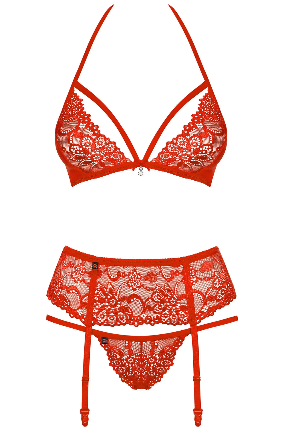 838 Bra. Thong & Garter Belt Red