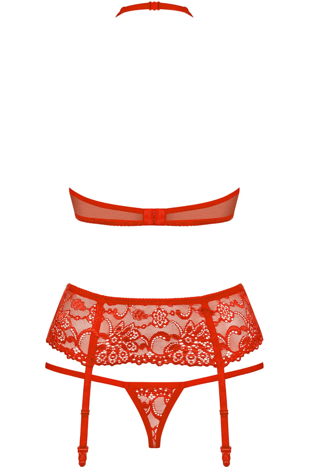 838 Bra. Thong & Garter Belt Red