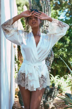 Apolline Silk Short Robe in Natural