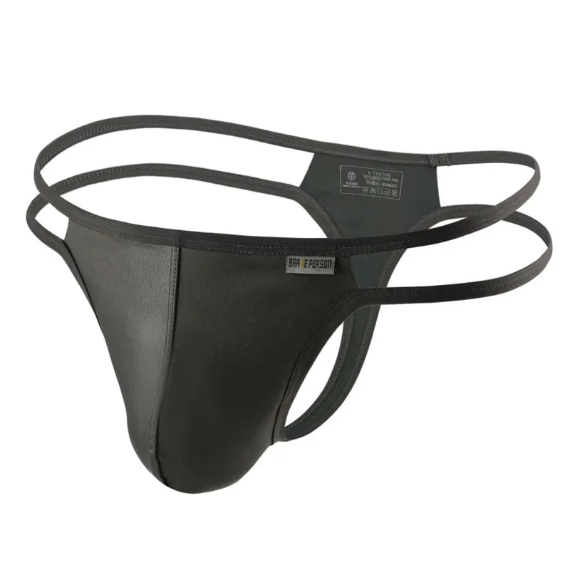 BRAVE PERSON Men Briefs Sexy Underwear Men Thongs  Imitation Leather Fabric Double Belts Design Sissy Panties Thongs for Man