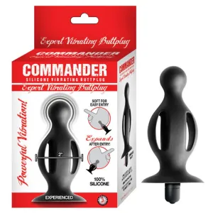Commander Expert Vibrating Buttplug Removeable Bullet Suction Cup Base Silicone Black