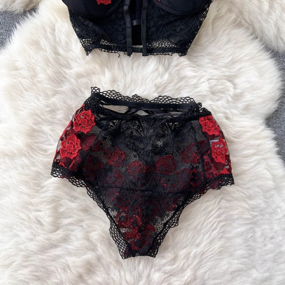 Crimson Bloom Lingerie Set