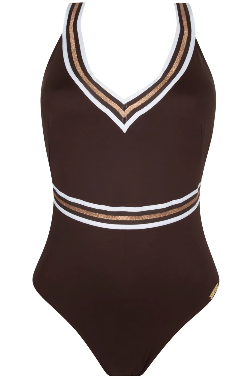 Energie Nautique Crossed Back Swimsuit in Taupe