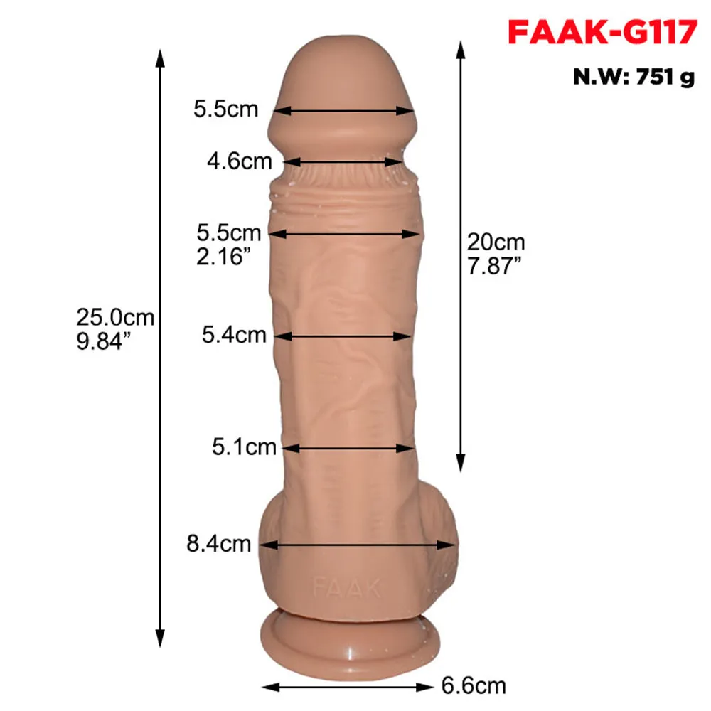 FAAK G117 Large 25cm Dual Density Realistic Veined Dildo Silicone Dong Sex Toy