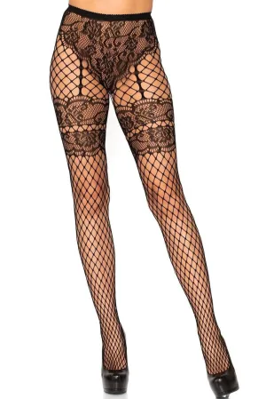 French Cut Lace Illusion Diamond Net Pantyhose