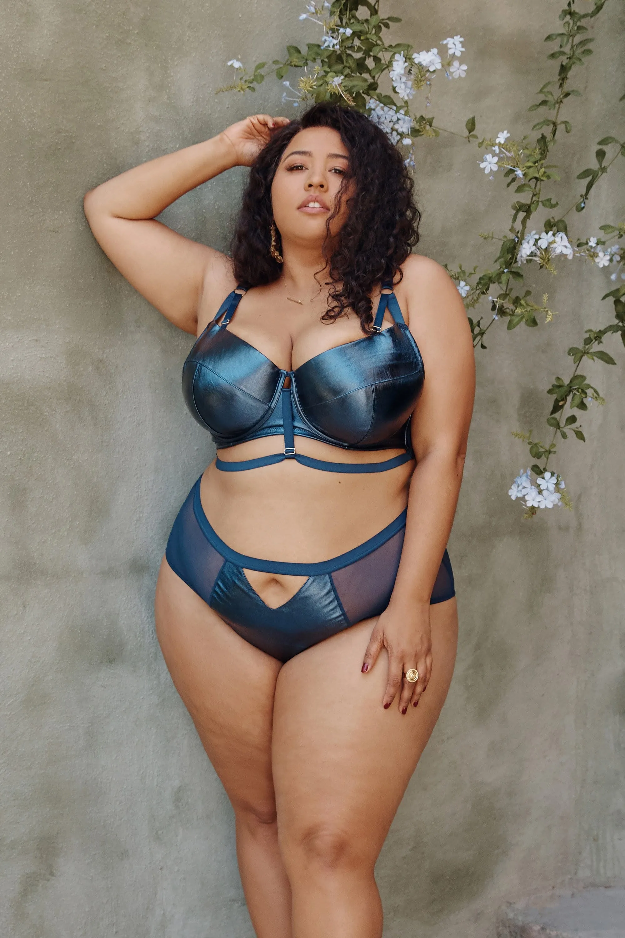 Kayla Metallic Leatherette HW Brief Blue