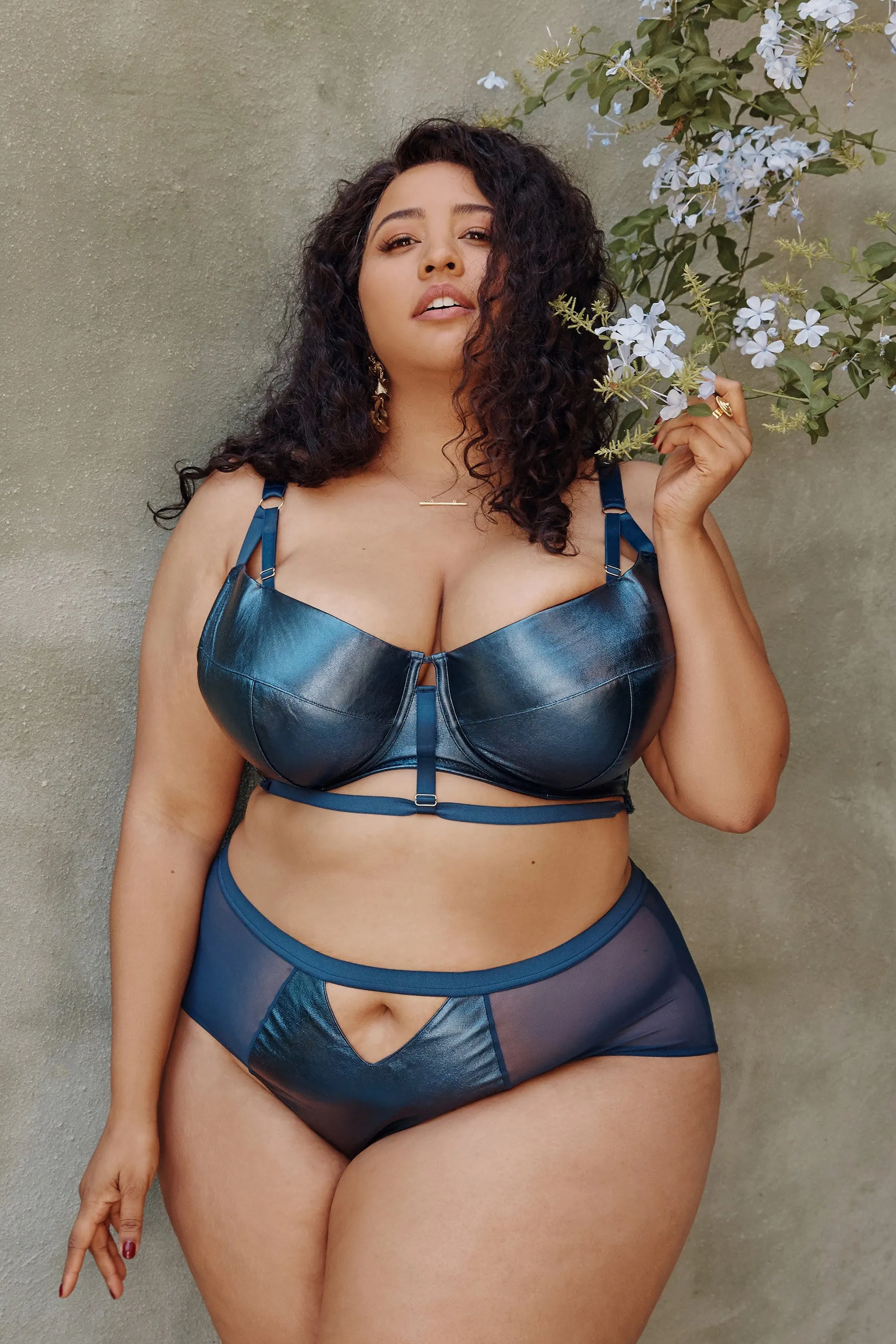 Kayla Metallic Leatherette HW Brief Blue