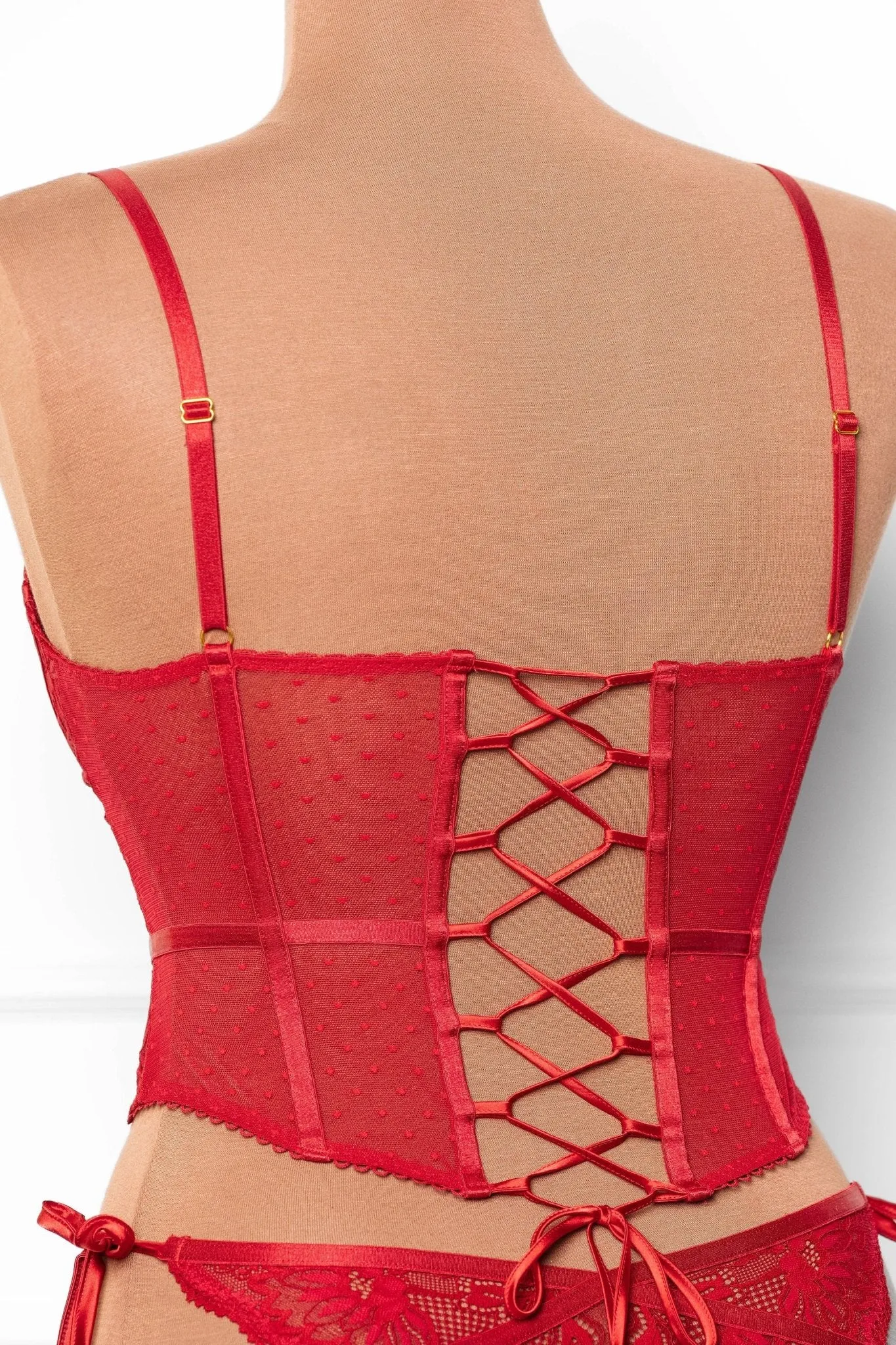 Lace-Up Underwire Corset - Red