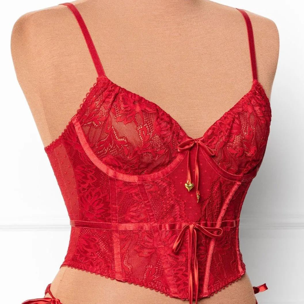 Lace-Up Underwire Corset - Red