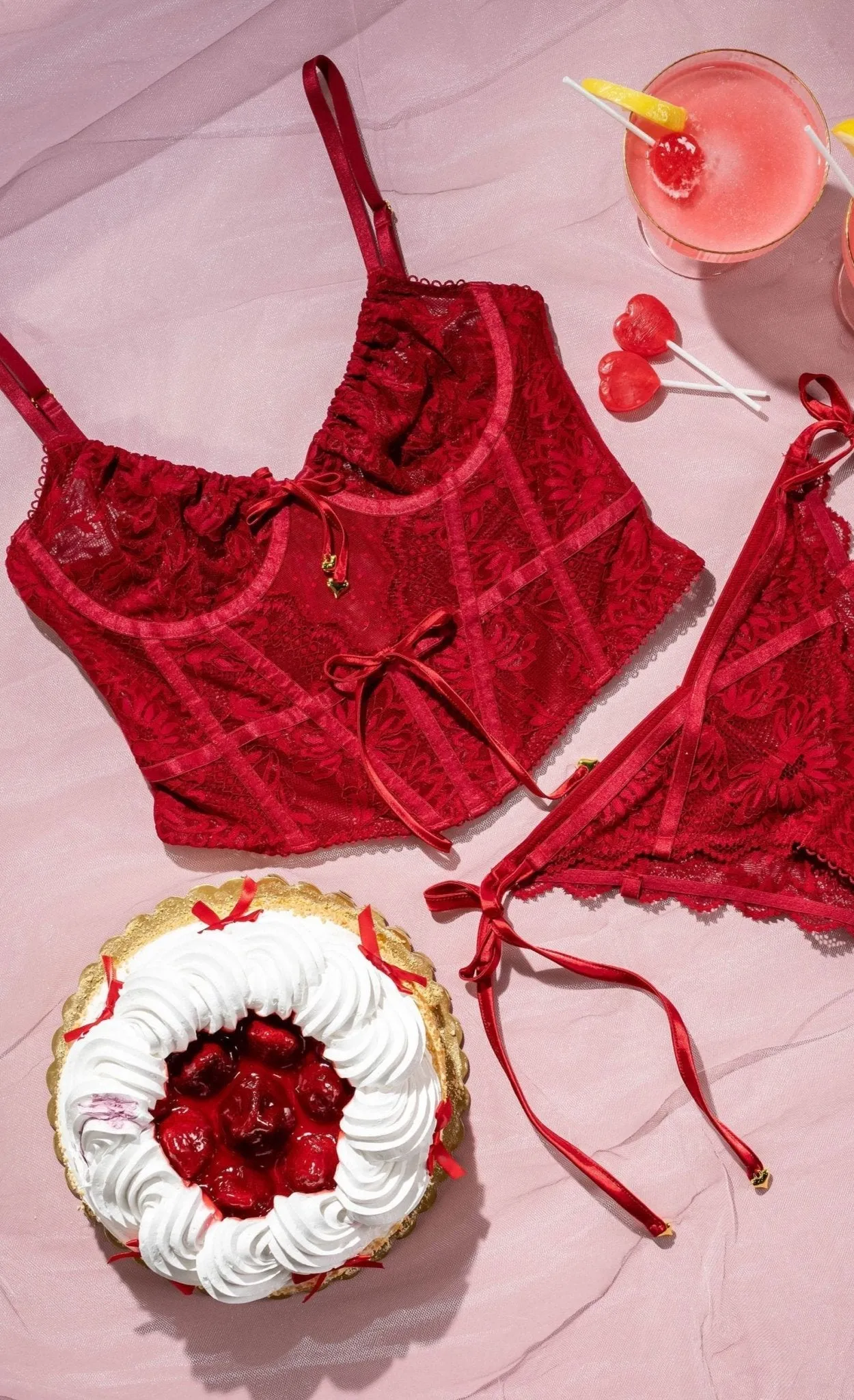 Lace-Up Underwire Corset - Red