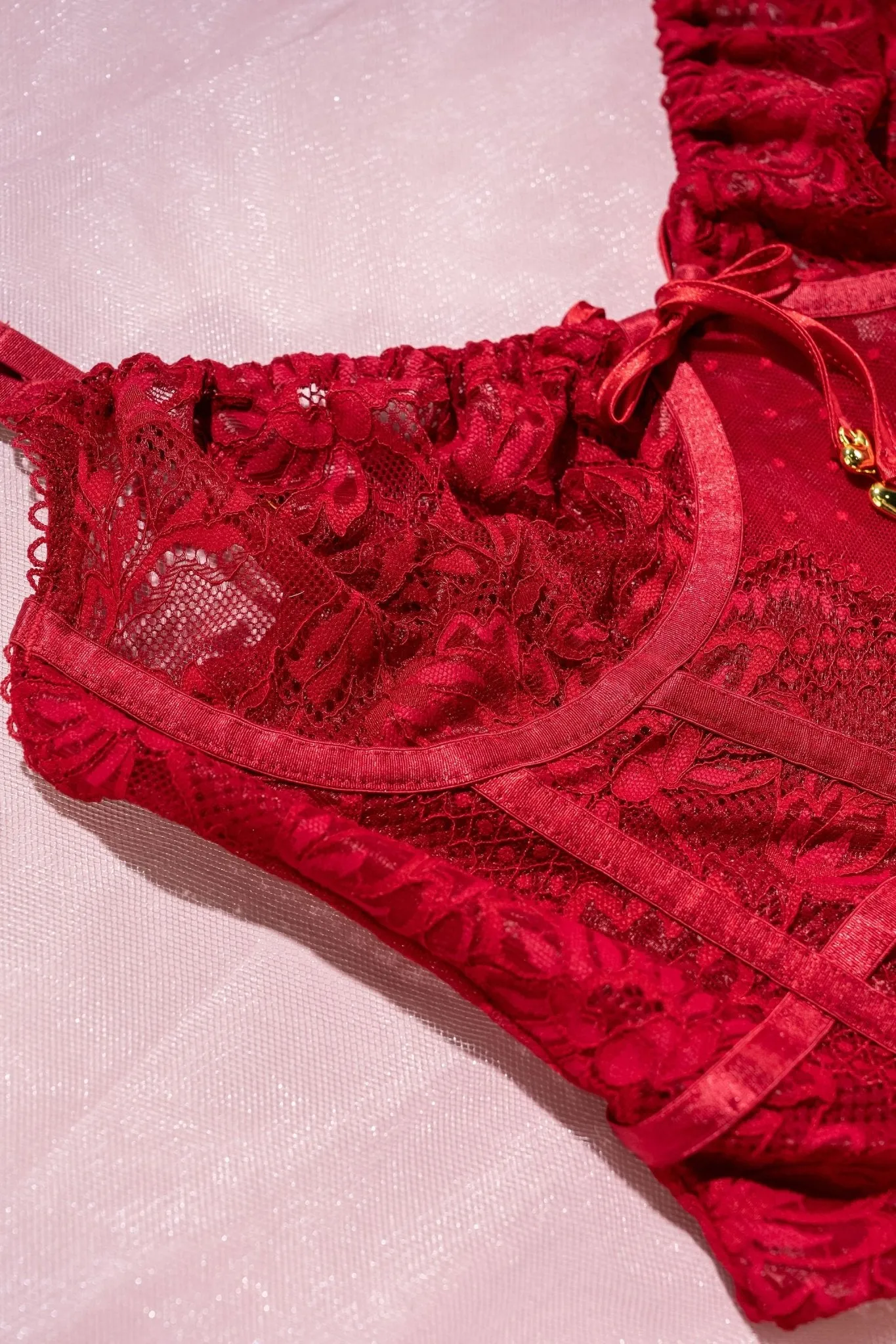 Lace-Up Underwire Corset - Red