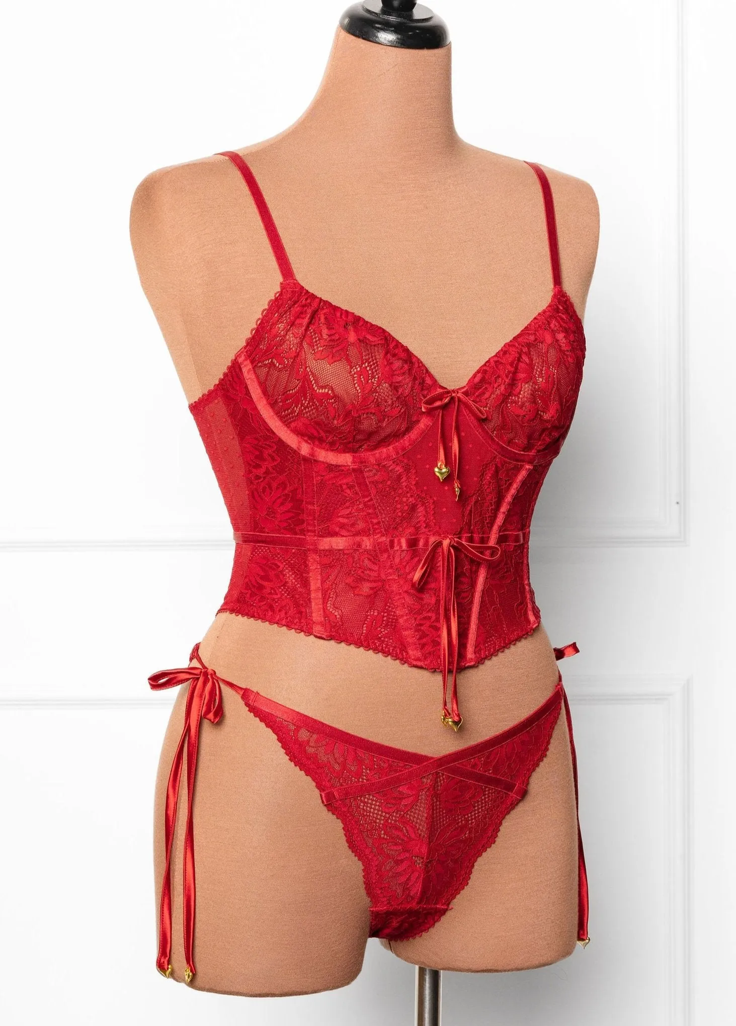 Lace-Up Underwire Corset - Red