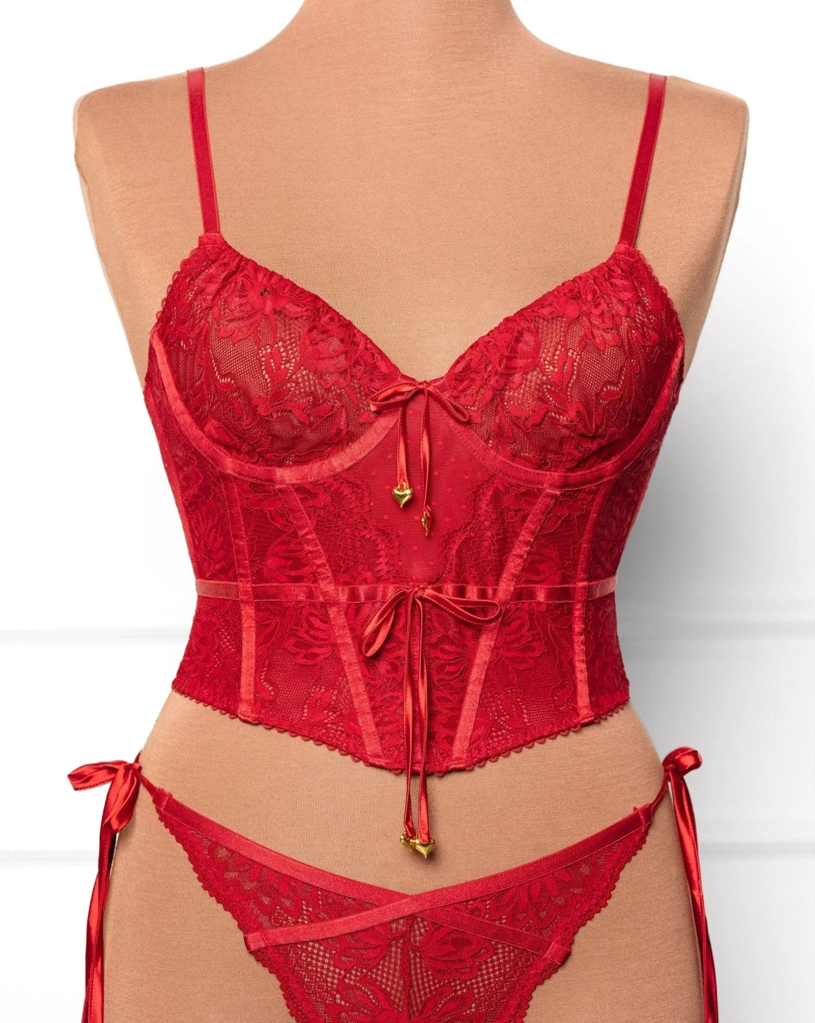 Lace-Up Underwire Corset - Red