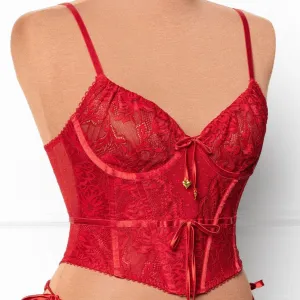 Lace-Up Underwire Corset - Red