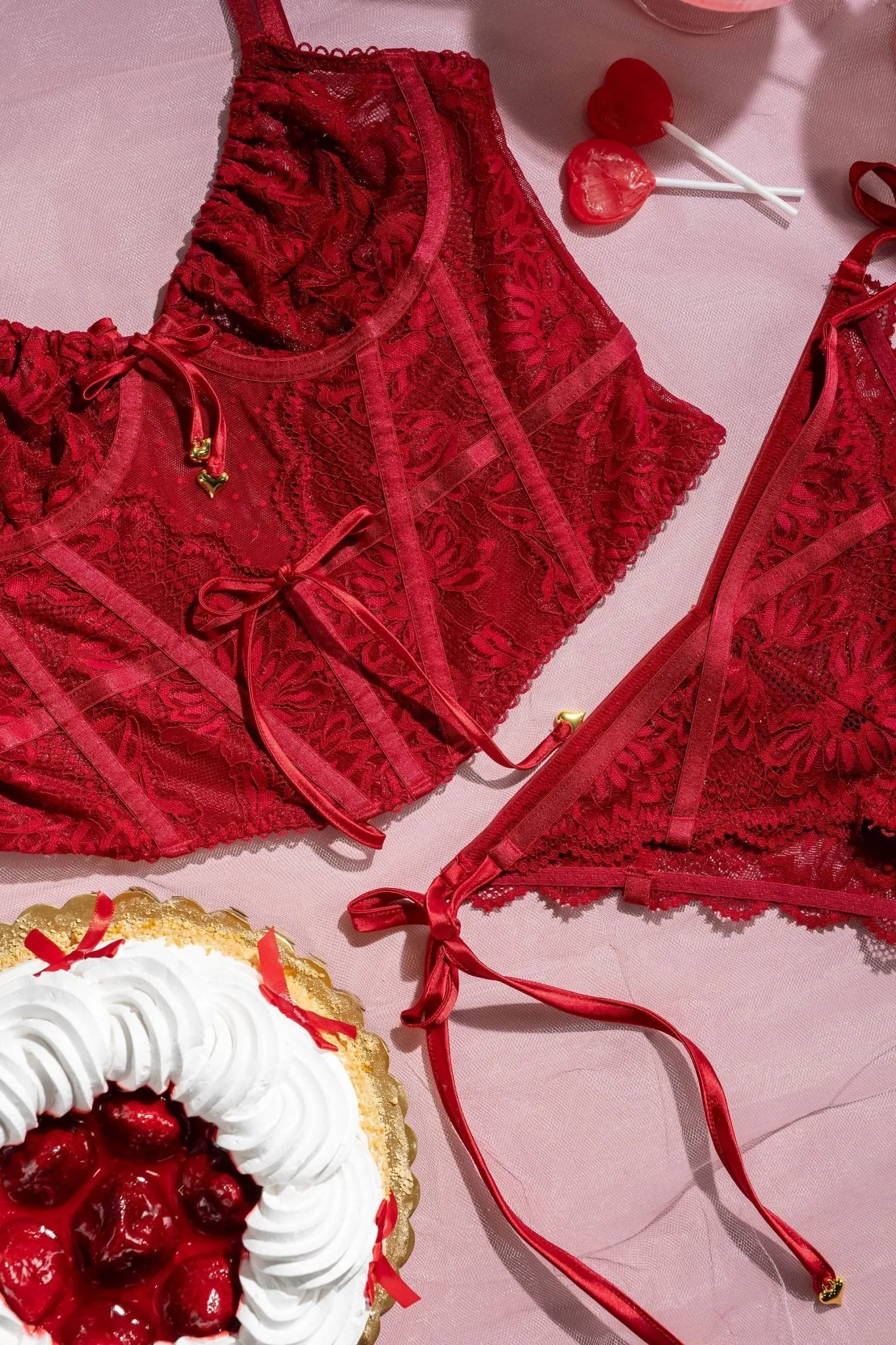 Lace-Up Underwire Corset - Red