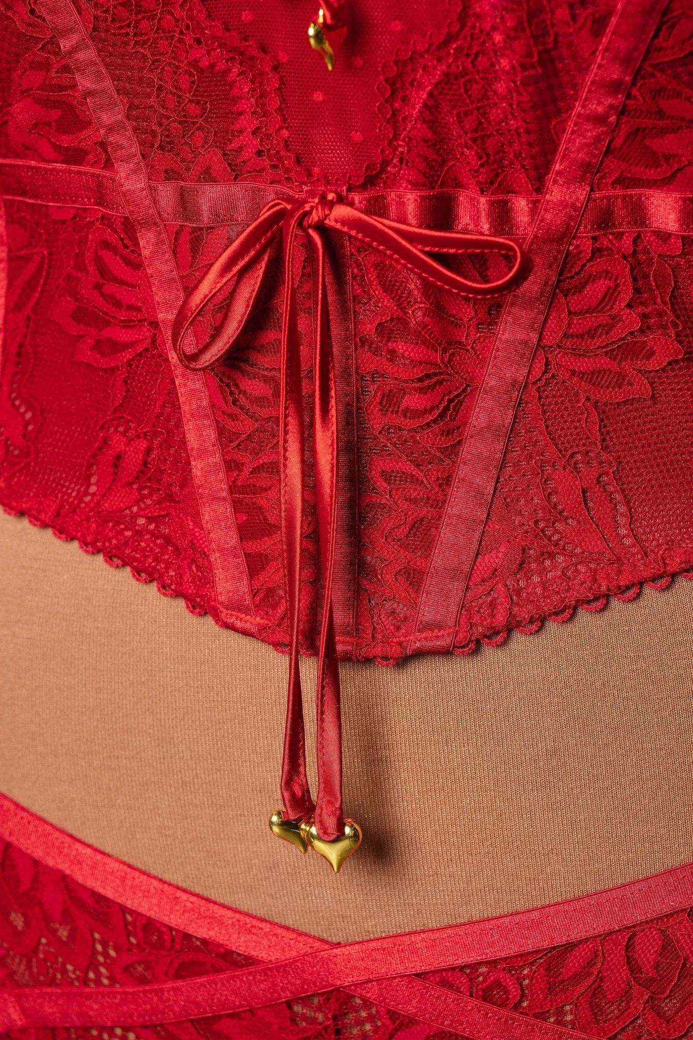 Lace-Up Underwire Corset - Red