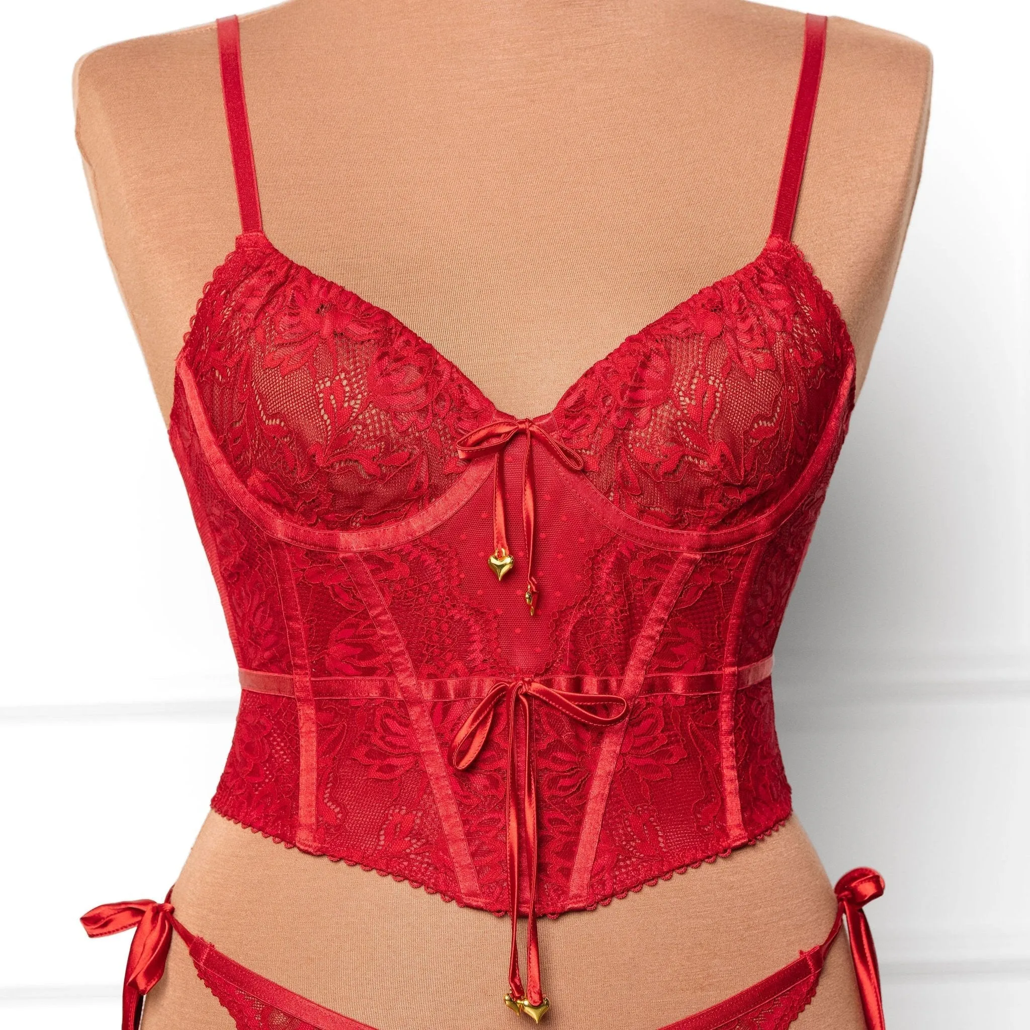 Lace-Up Underwire Corset - Red