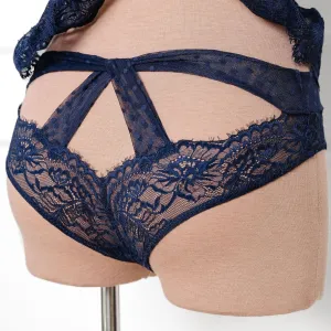 Lacy Polka Dot Crotchless Panty - Navy