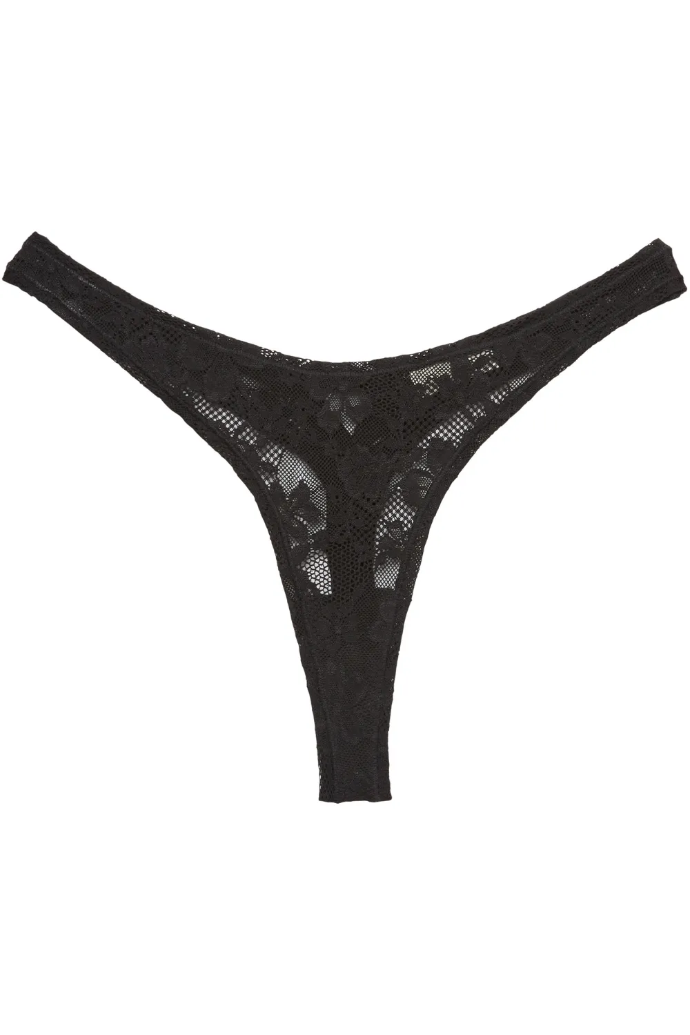 Le Stretch Lace High Leg Thong Black