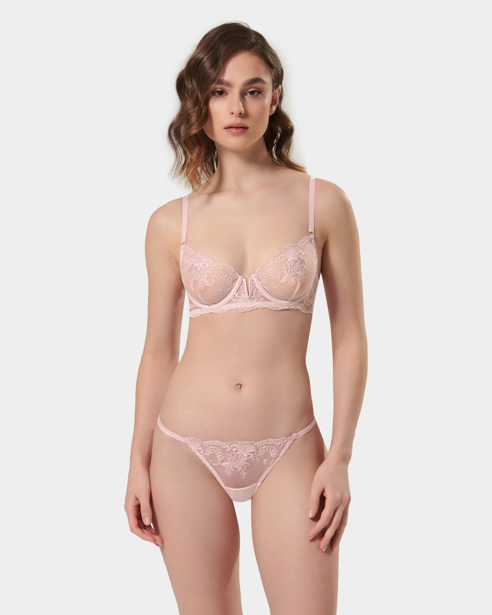 Marseille Embroidered Sheer Bra Pink