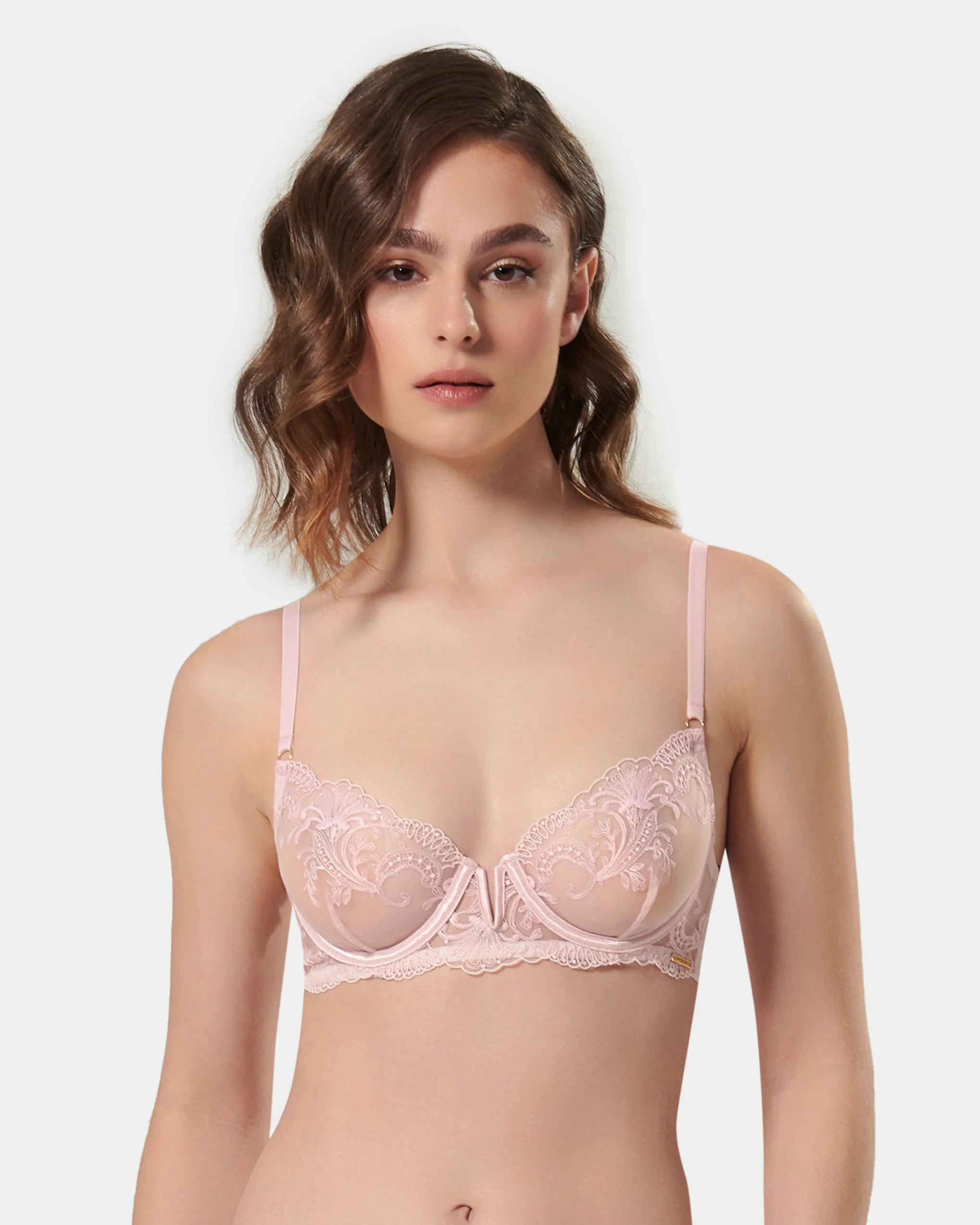 Marseille Embroidered Sheer Bra Pink