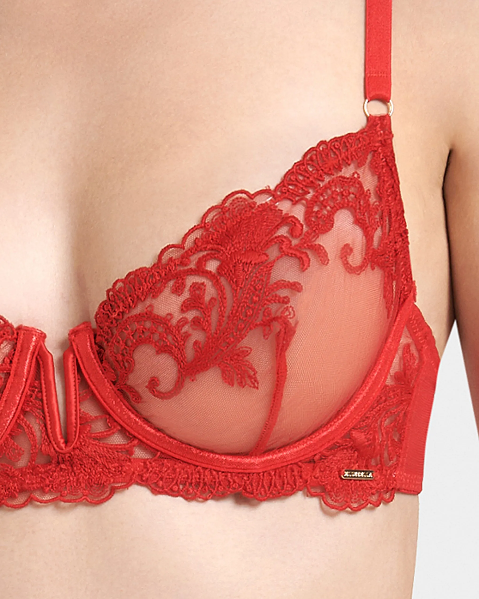 Marseille Embroidered Sheer Bra Red