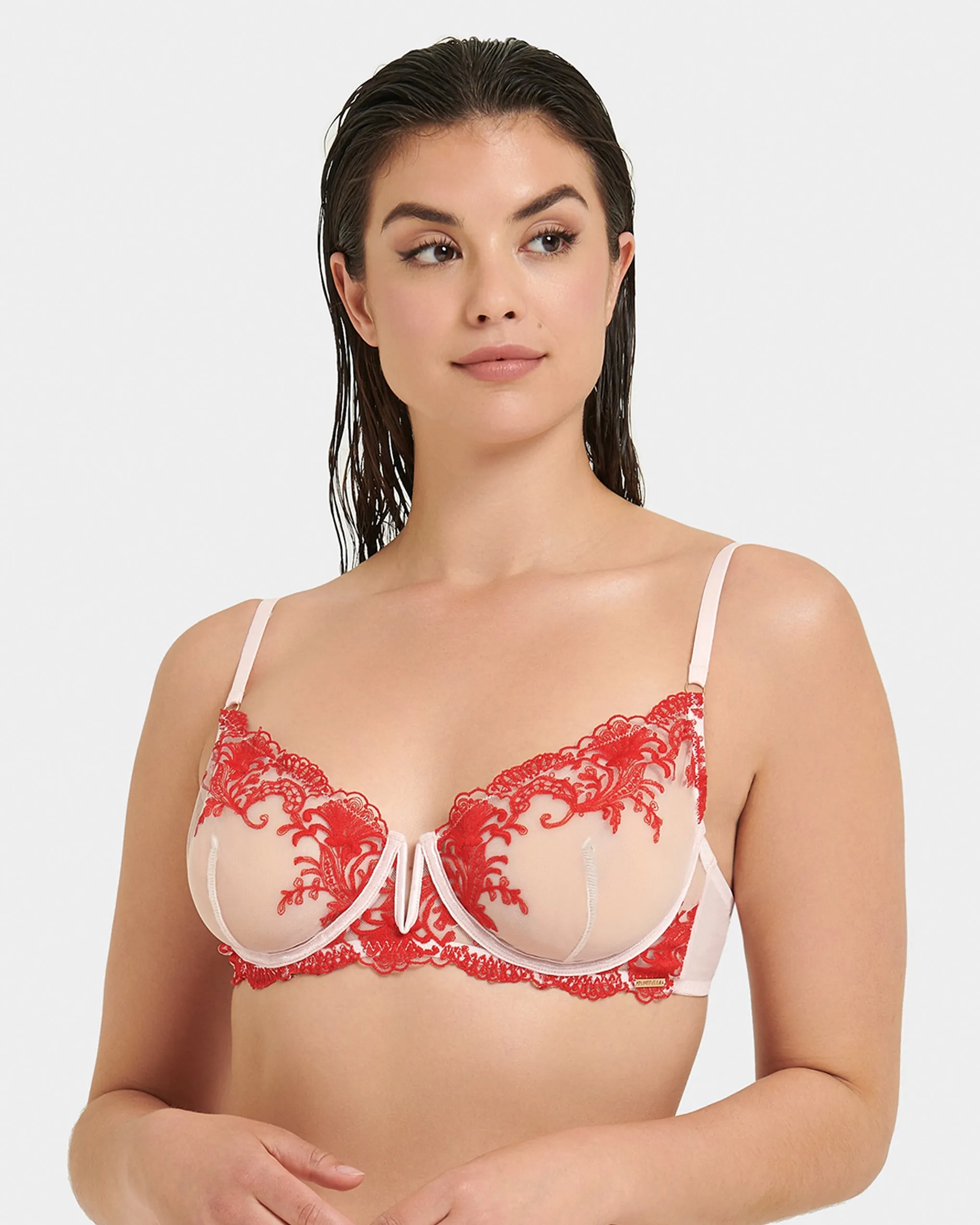 Marseille Embroidered Sheer Bra Red/Pink