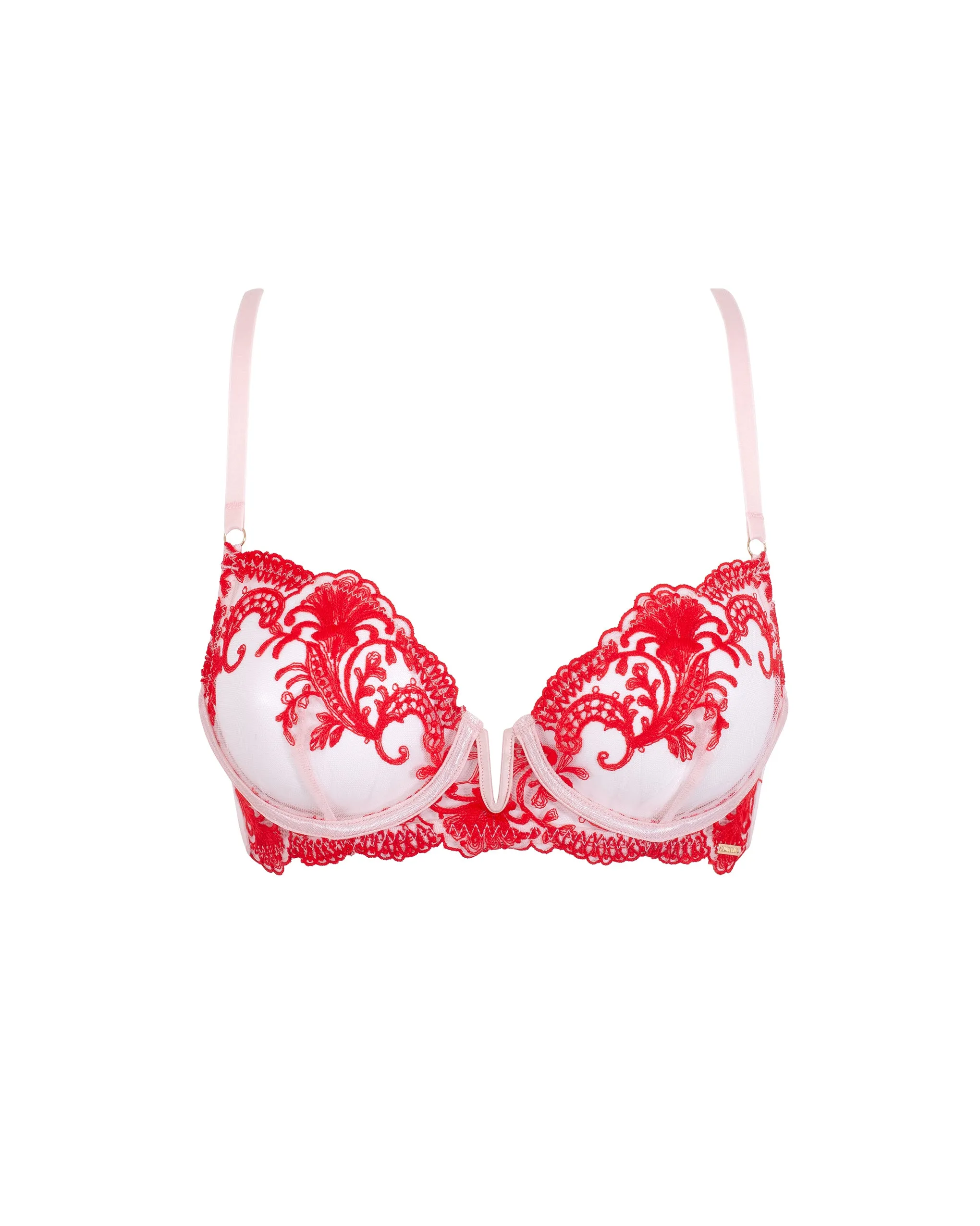 Marseille Embroidered Sheer Bra Red/Pink