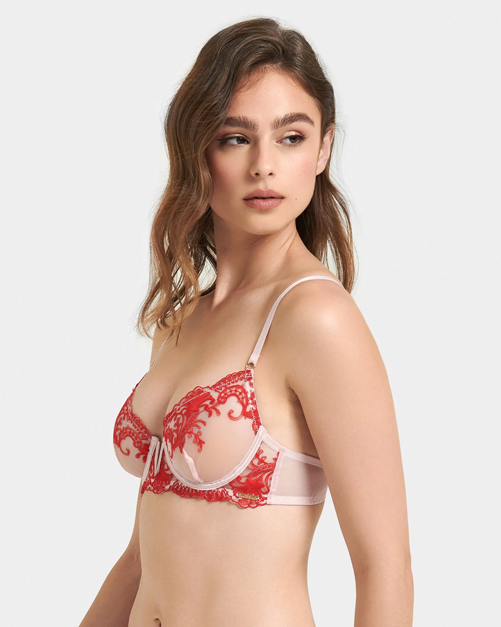 Marseille Embroidered Sheer Bra Red/Pink