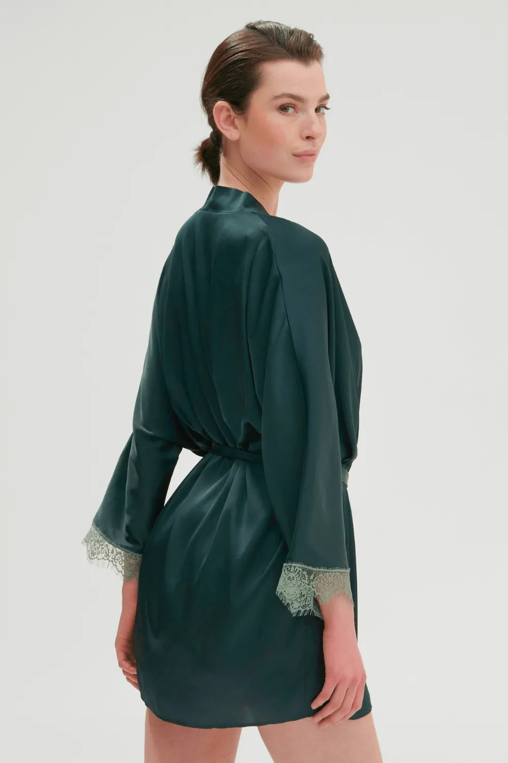 Satin Secrets Kimono in Kolsai Green