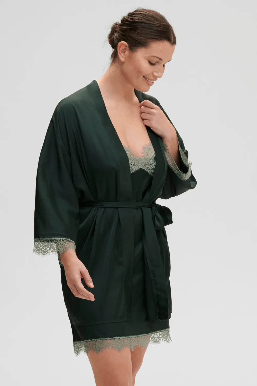 Satin Secrets Kimono in Kolsai Green