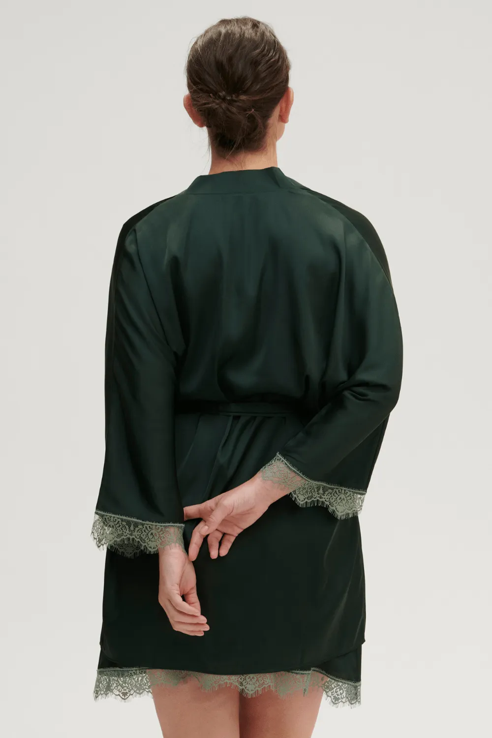 Satin Secrets Kimono in Kolsai Green