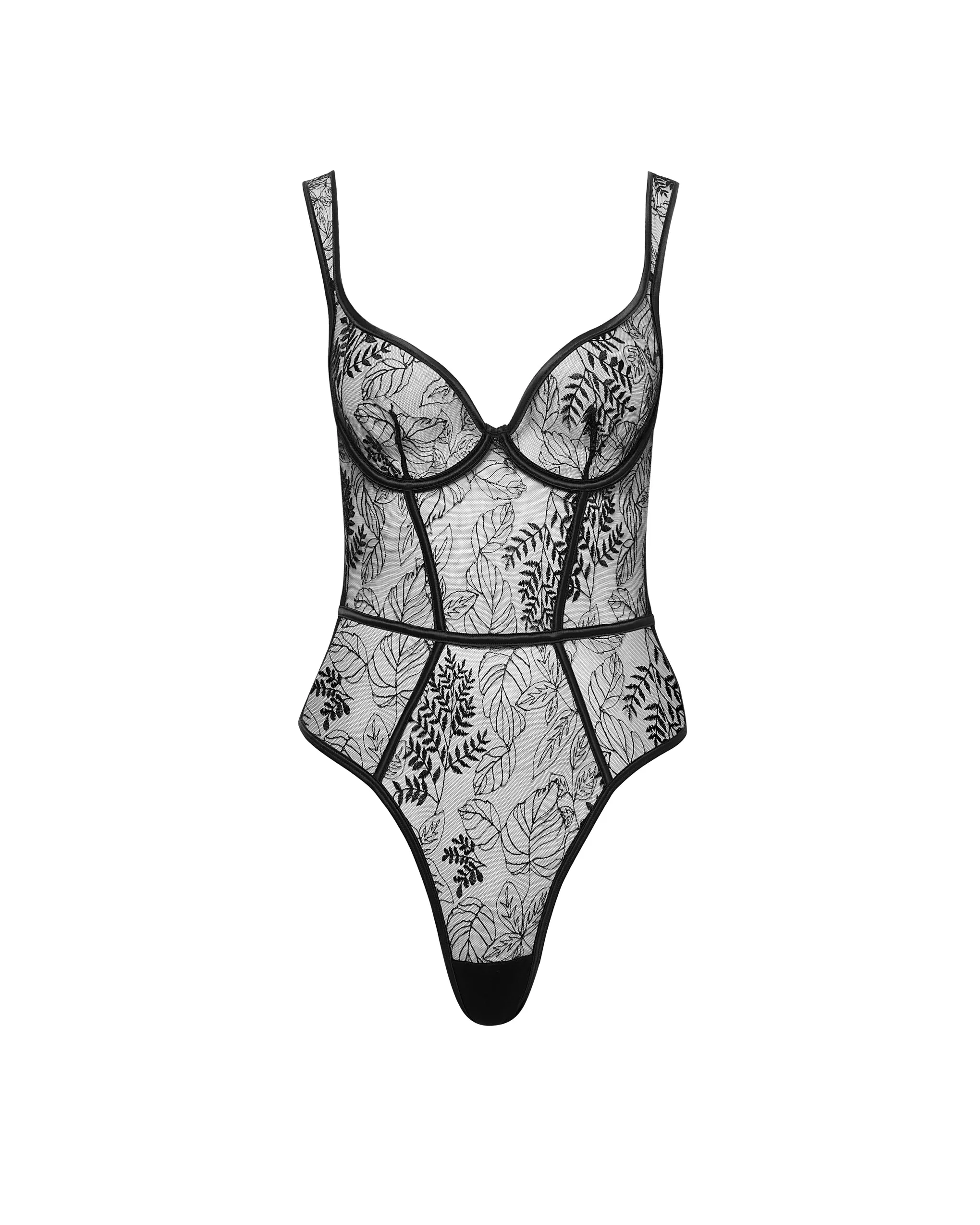 Seraphim Embroidered Sheer Bodysuit Black