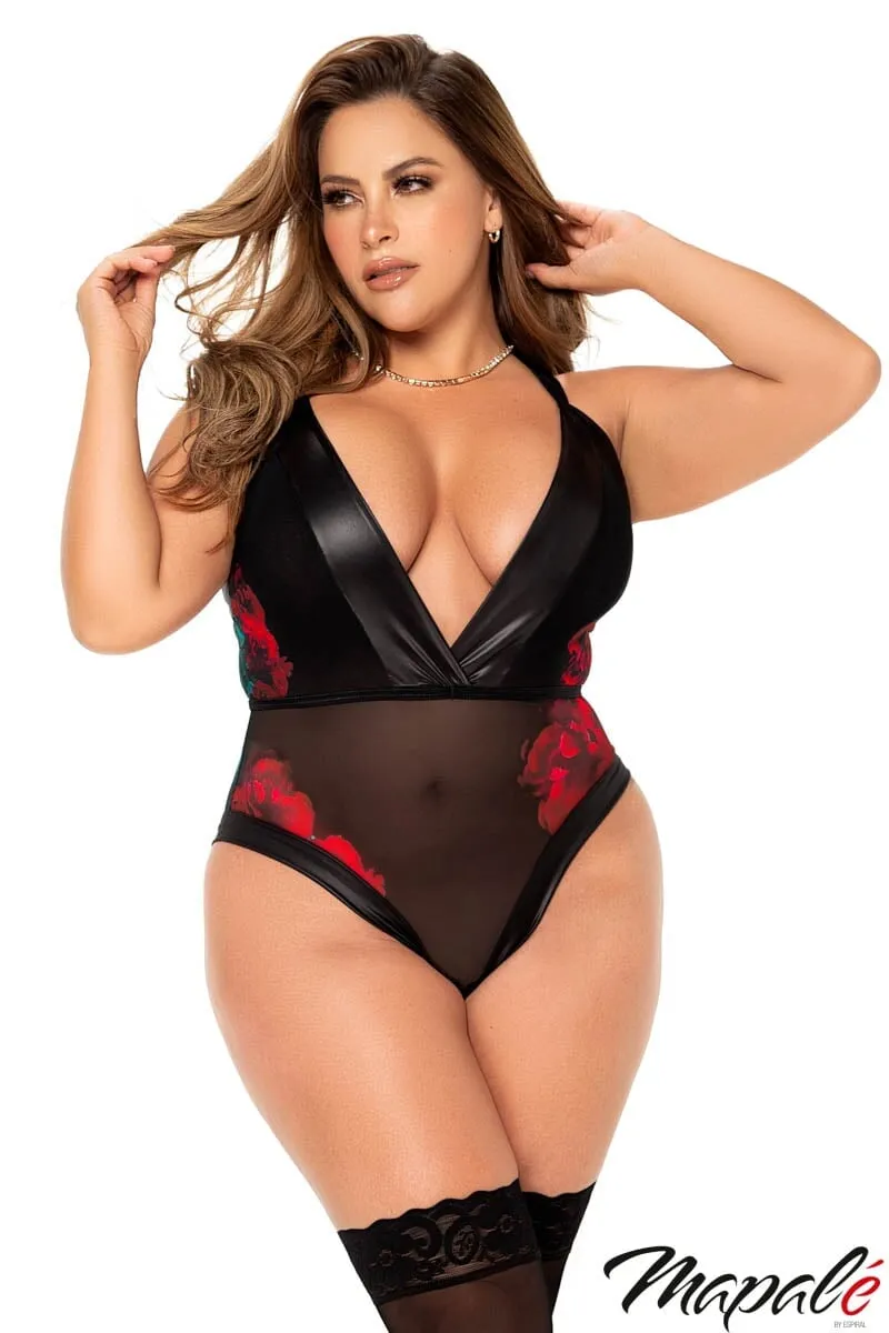 Sheer Rose Print Teddy