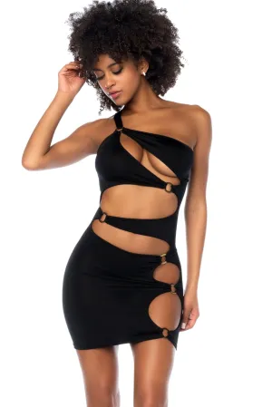 SS-One Shoulder Cut Out Dress with Ring Details
