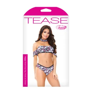 Tease Poppy Floral Crop Top. Panty & Choker- Purple Floral M/L