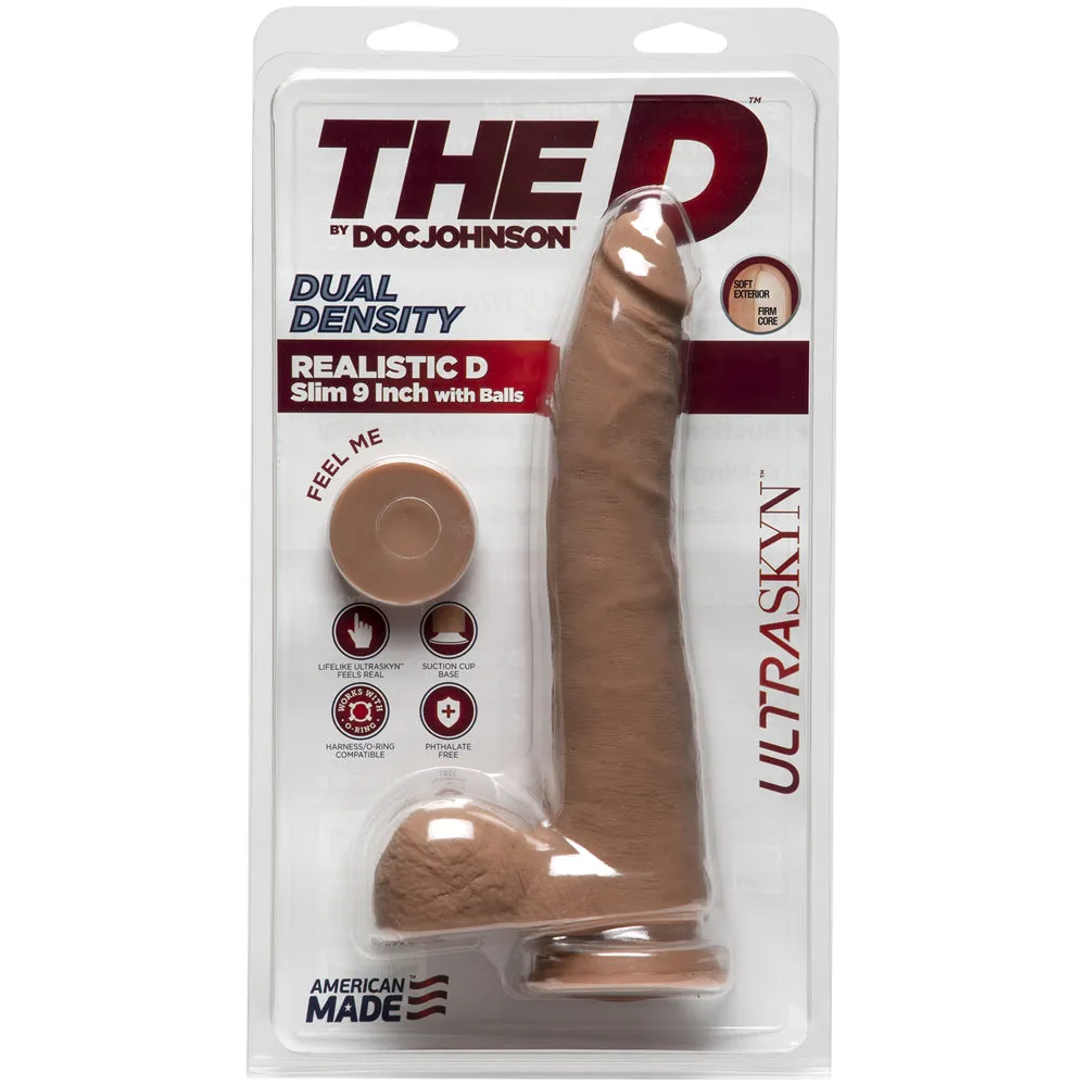 THE D REALISTIC D 9 IN SLIM W/ BALLS ULTRASKYN CARAMEL