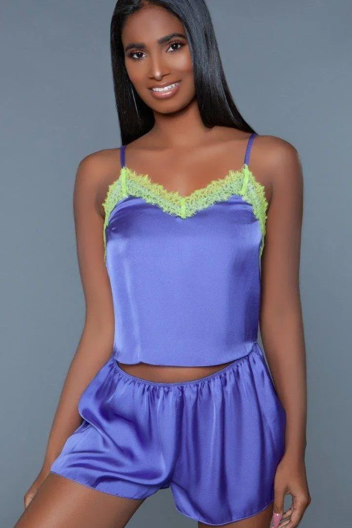 V Neck Satin Sleepwear Set