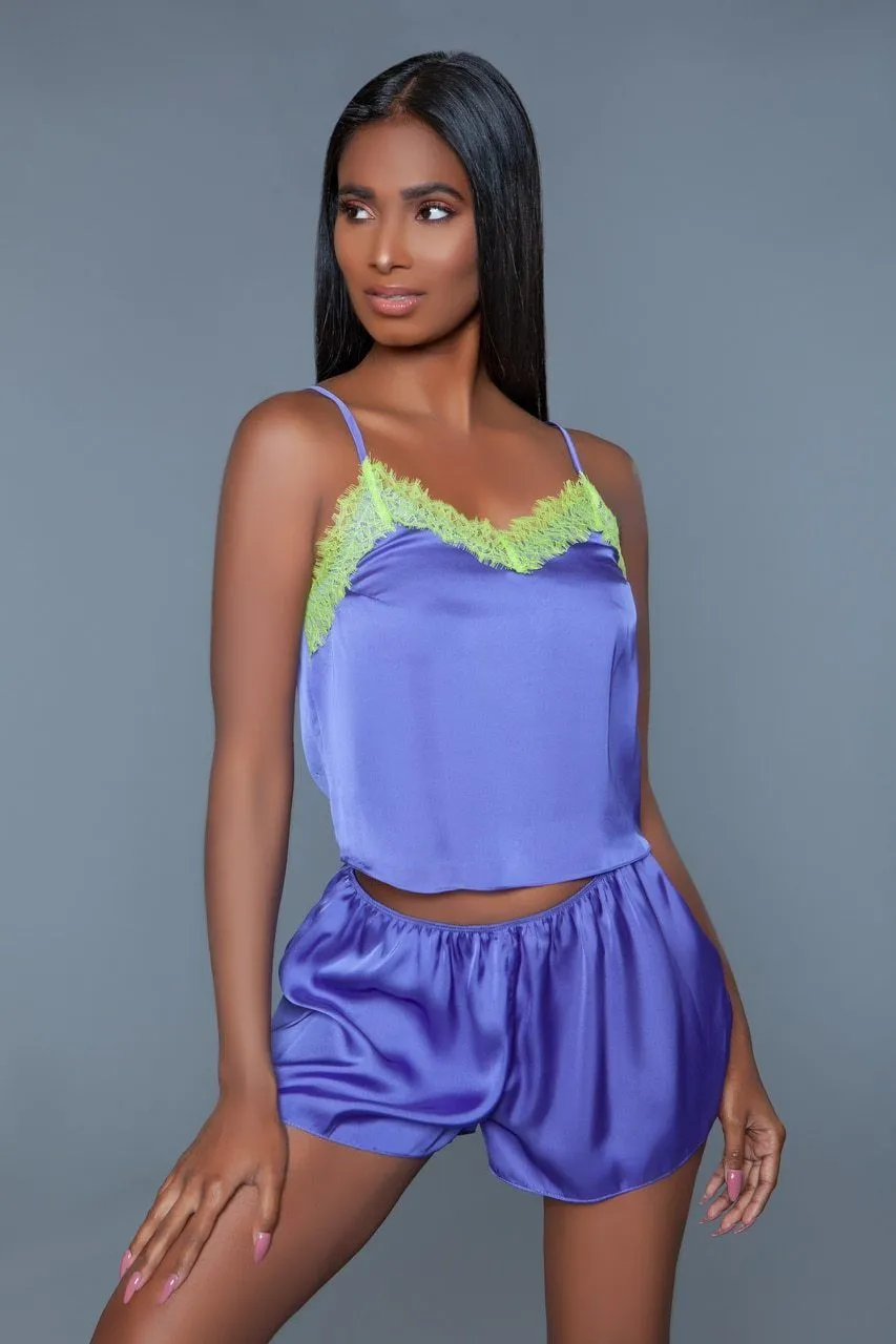 V Neck Satin Sleepwear Set