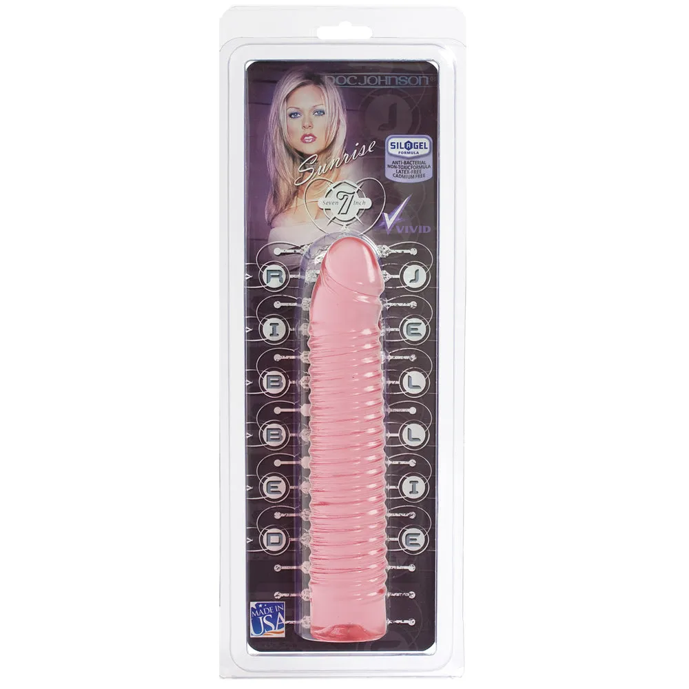 Vivid 7' Pink Ribbed Jelly w/Penis Head - Sunrise