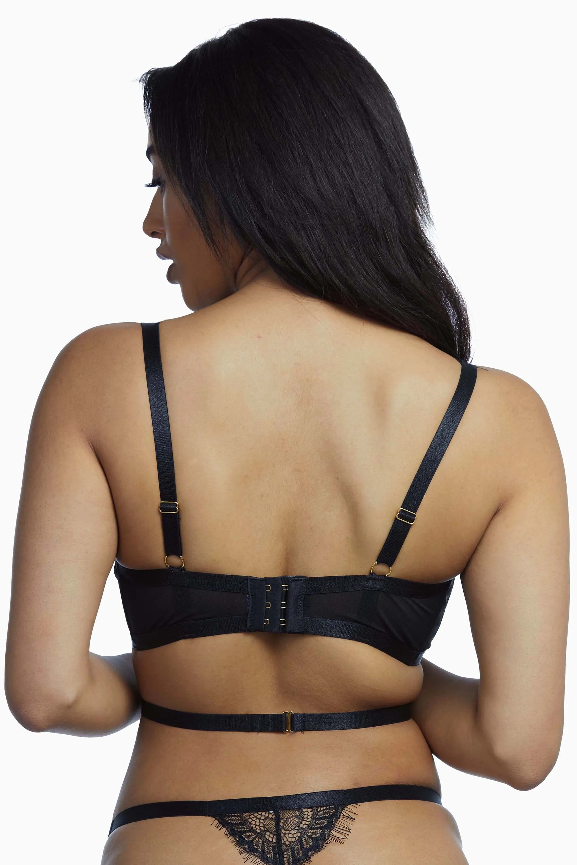 Wolf & Whistle Nevada Black Satin & Lace Harness Bra