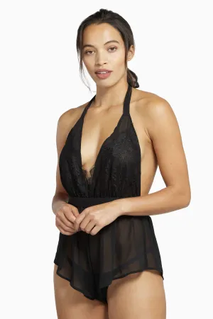 Wolf & Whistle Suzie Lace Trim Halter Playsuit